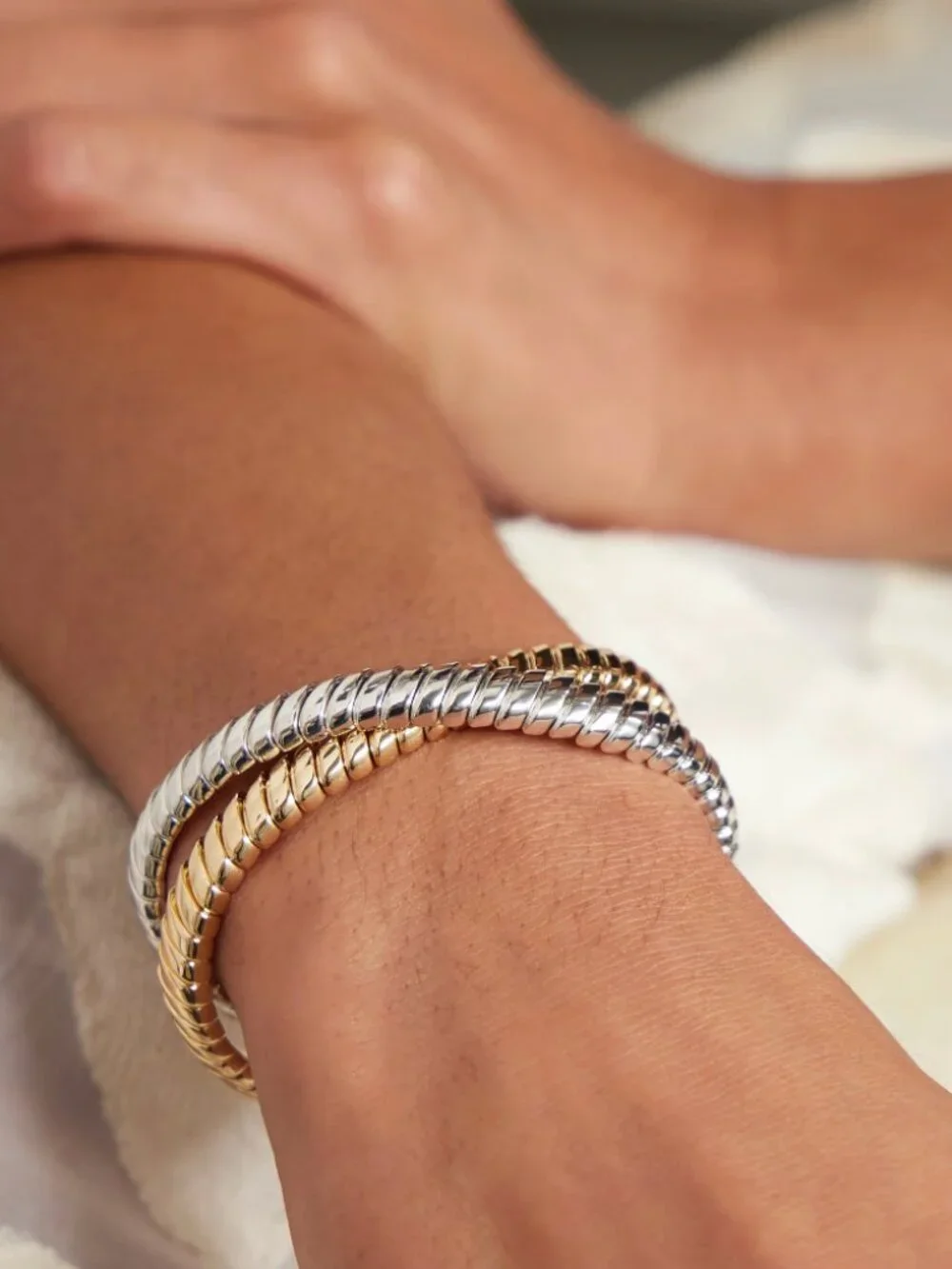 Roxanne Assoulin Double Cobra Bracelet in Shiny Gold & Bright Silver